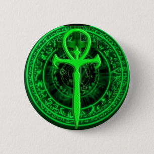 Badge Rond 5 Cm Ankh vert