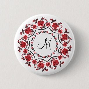 Badge Rond 5 Cm Anneau rose Monogramme personnalisé initial