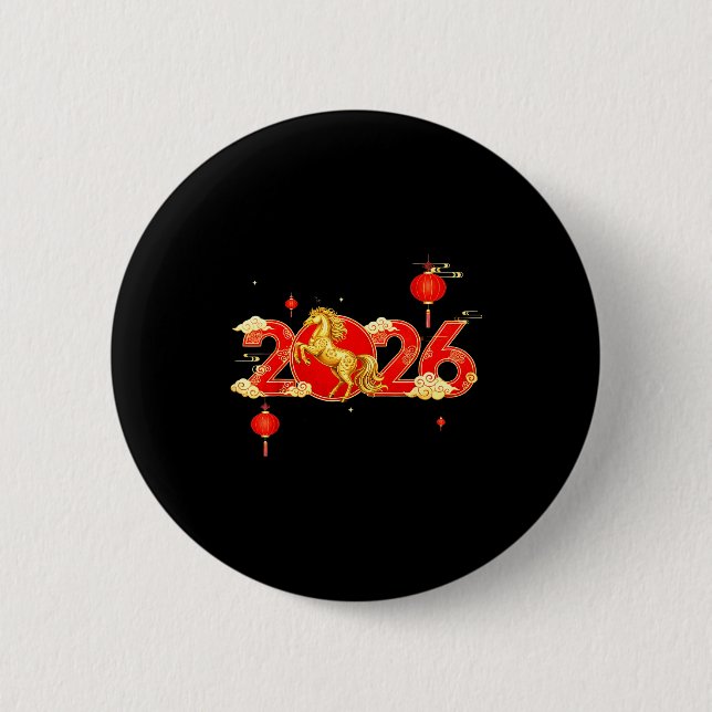 Badge Rond 5 Cm Année Cheval Chinois Heureux (Devant)