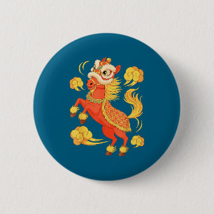 Badge Rond 5 Cm Année Cheval de Feu Design Chinois Lunaire