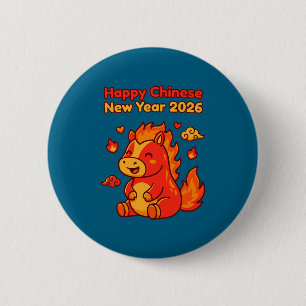 Badge Rond 5 Cm Année Cheval Lunaire Chinois Premium Tri
