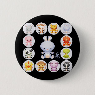 Badge Rond 5 Cm Année chinoise de zodiaque du lapin