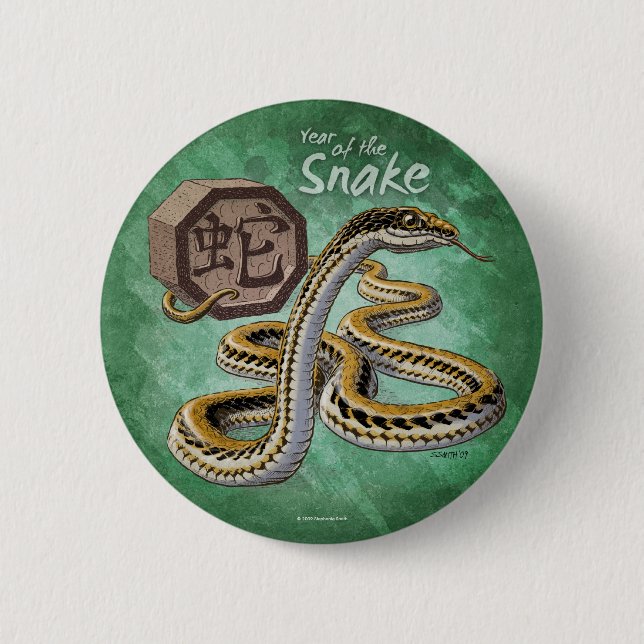 Badge Rond 5 Cm Année chinoise du zodiaque de l'art serpent (Devant)
