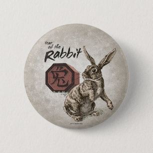 Badge Rond 5 Cm Année de l'art chinois de zodiaque de lapin