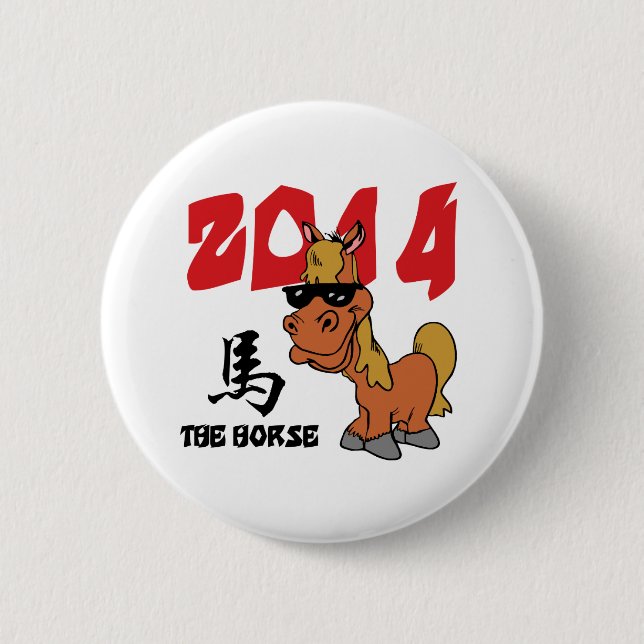 Badge Rond 5 Cm Année drôle du cheval 2014 (Devant)