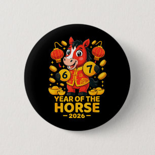 Badge Rond 5 Cm Année du Cheval 2026 Cheval 67 Mème Nouvel An Chin