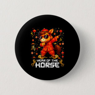 Badge Rond 5 Cm Année du cheval Cheval qui fait dabber Nouvel An l