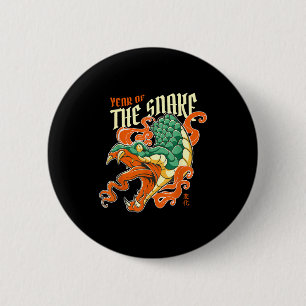 Badge Rond 5 Cm Année du serpent zodiaque chinois kanji feu serpen