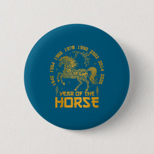 Badge Rond 5 Cm Année Lunaire Chinoise Cheval Zodiaque
