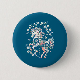 Badge Rond 5 Cm Année Lunaire Heureux Cheval Chinois 1