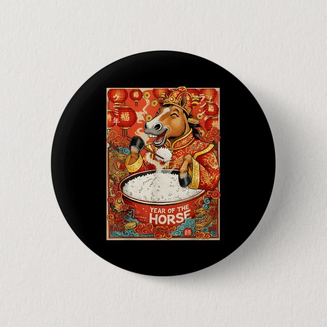 Badge Rond 5 Cm Année Zodiaque Cheval Chinois Riz (Devant)