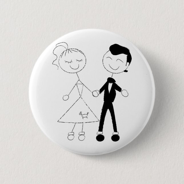 Badge Rond 5 Cm Années 1950 habillé en couple (Devant)
