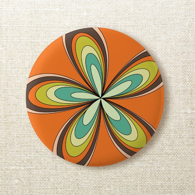 Badge Rond 5 Cm Années 60 super les années 70 Hippie Fleur Orange  (Créateur téléchargé)
