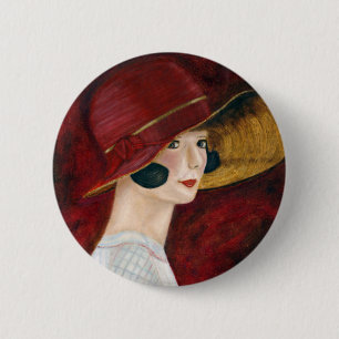 Badge Rond 5 Cm Années folles Années 1920 Flapper Girl en Casquett