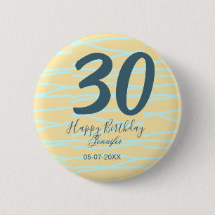 Badge Rond 5 Cm anniversaire 30 ans ajouter nom date année jaune b