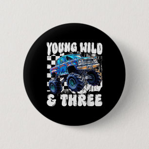 Badge Rond 5 Cm Anniversaire 3 ans Monster Truck Jeune Sauvage Et