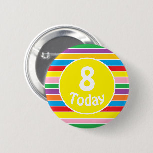 Badge Rond 5 Cm Anniversaire Age Rayé Arc-en-ciel Couleur Vive