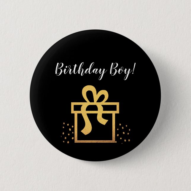 Badge Rond 5 Cm Anniversaire Boy Black and Gold Faux Foil (Devant)