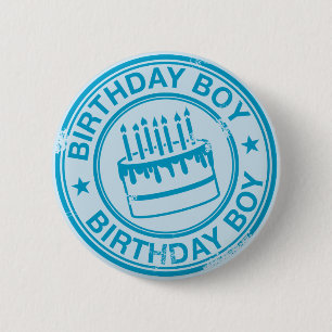 Badge Rond 5 Cm Anniversaire Boy -effet tampon bleu-