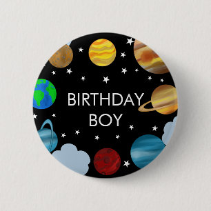 Badge Rond 5 Cm Anniversaire Boy Planets Galaxy Party