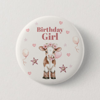 Badge Rond 5 Cm Anniversaire Cowgirl Rose | Thème Ferme 1er