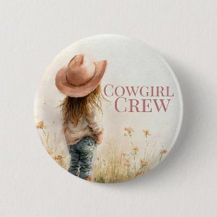 Badge Rond 5 Cm Anniversaire Cowgirl Rose   Thème Ferme 1er 