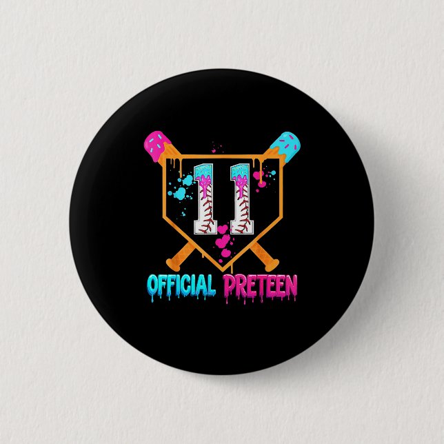 Badge Rond 5 Cm Anniversaire de 11 ans Baseball Crème glacée qui c (Devant)