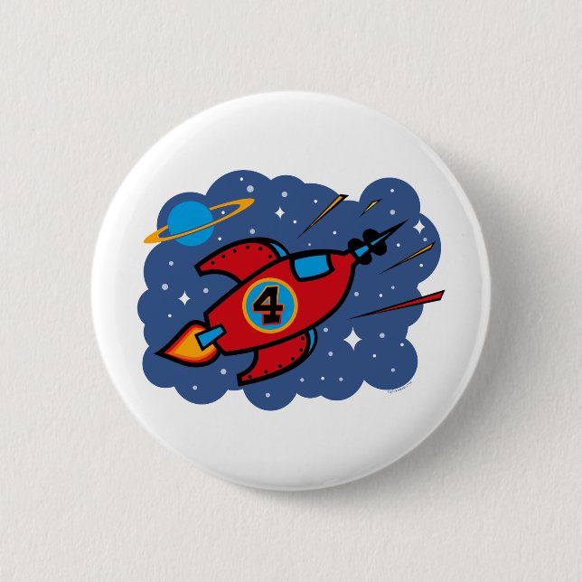 Badge Rond 5 Cm Anniversaire de bateau de Rocket 4ème (Devant)