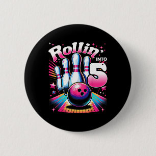 Badge Rond 5 Cm Anniversaire de Bowling Roulant Dans 5 Party 5ème 
