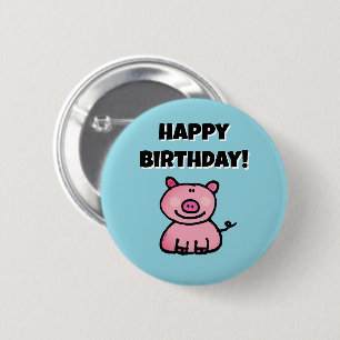 Badge Rond 5 Cm Anniversaire de cochon de dessin animé rose fantai