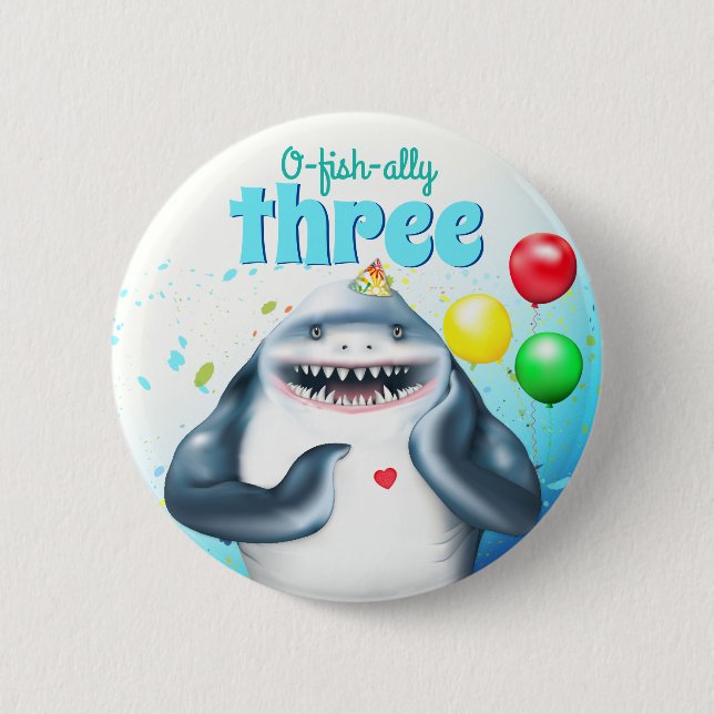 Badge Rond 5 Cm Anniversaire de enfant de thème requin (Devant)