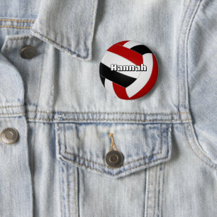 Badge Rond 5 Cm anniversaire de enfant de volley-ball noir rouge
