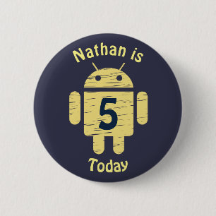 Badge Rond 5 Cm Anniversaire de enfant personnalisé de robot jaune