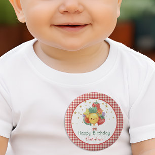 Badge Rond 5 Cm Anniversaire de Fruit Sucré Fête Tropicale pour