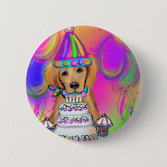 Badge Rond 5 Cm Anniversaire de Golden Retriever (Devant)