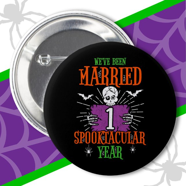 Badge Rond 5 Cm Anniversaire de Halloween Spooktacular 1er Mariage (Créateur téléchargé)