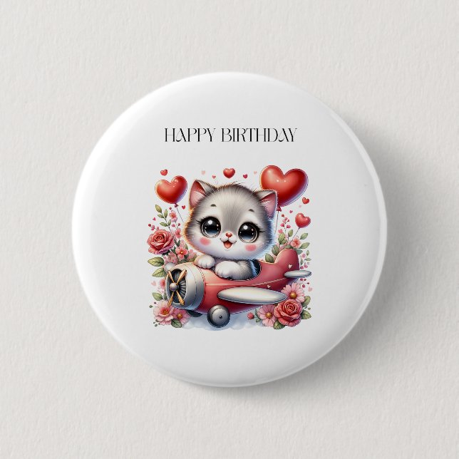 Badge Rond 5 Cm Anniversaire de Kitten Pilot (Devant)