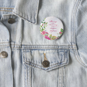 Badge Rond 5 Cm Anniversaire de la profession religieuse Roses ros