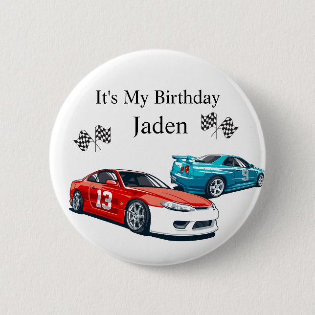 Badge Rond 5 Cm Anniversaire De La Voiture De Course, (Devant)