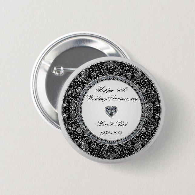 Badge Rond 5 Cm Anniversaire de noces de diamant noir de style (Devant & derrière)
