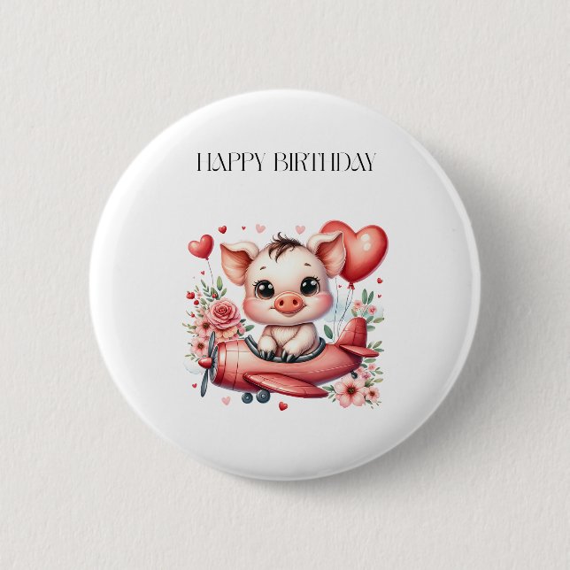 Badge Rond 5 Cm Anniversaire de Pilote Cochon (Devant)