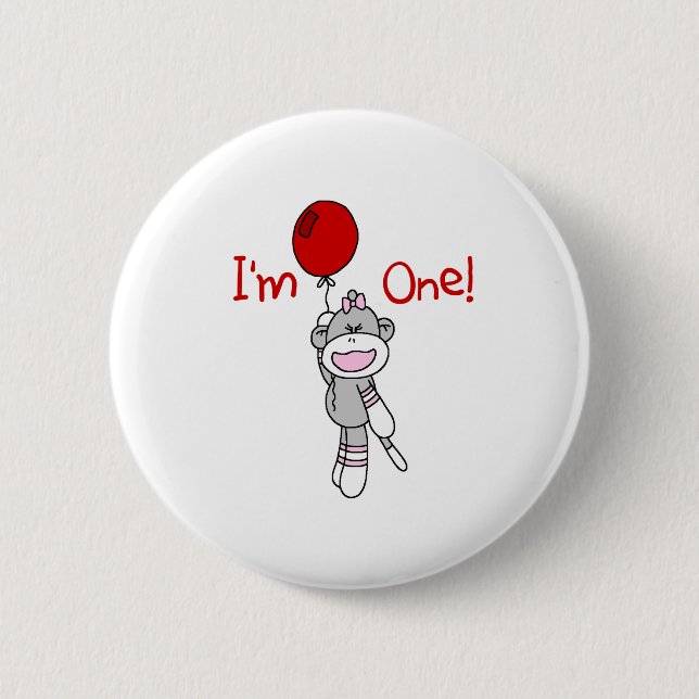 Badge Rond 5 Cm Anniversaire de singe de chaussette premier (Devant)