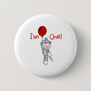 Badge Rond 5 Cm Anniversaire de singe de chaussette premier