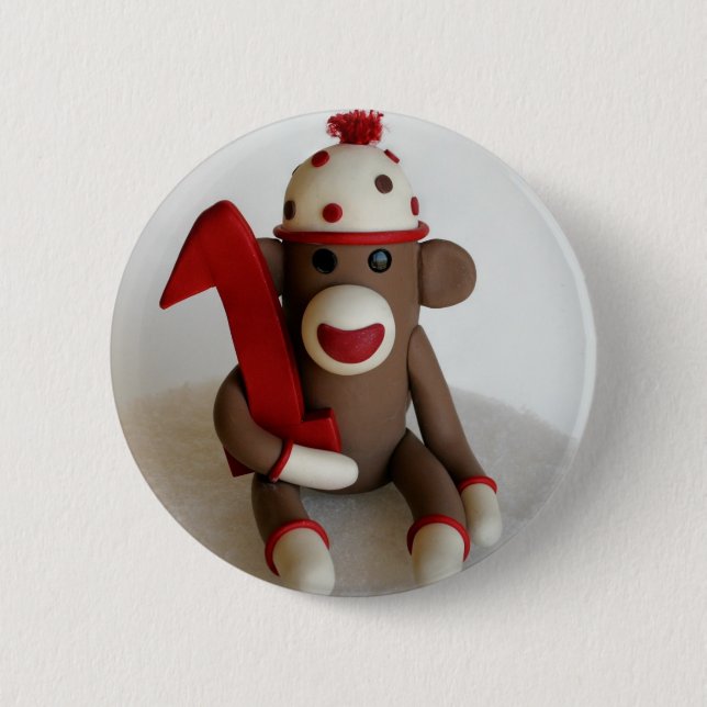 Badge Rond 5 Cm Anniversaire de singe de chaussette premier (Devant)