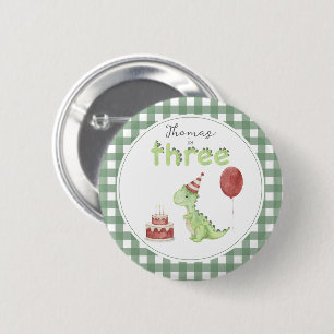 Badge Rond 5 Cm Anniversaire de Trois-Rex Dinosaure Mignon
