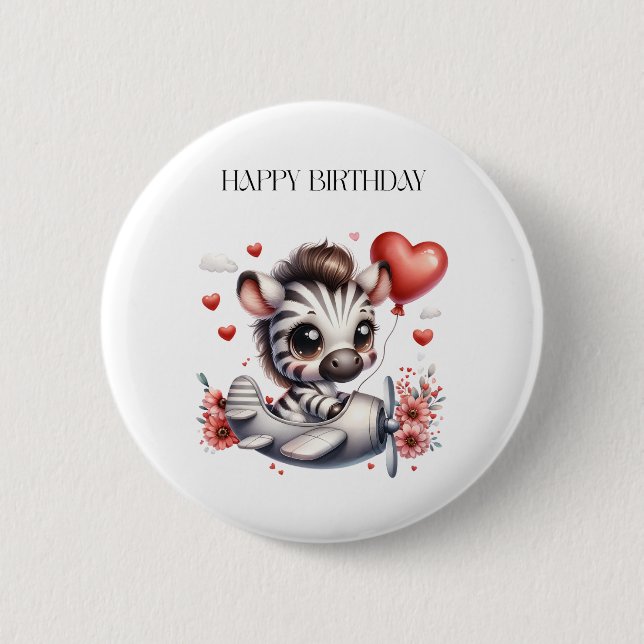 Badge Rond 5 Cm Anniversaire de Zebra Pilot (Devant)