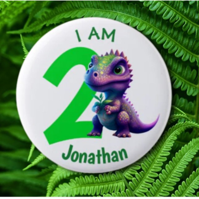 Badge Rond 5 Cm Anniversaire dinosaure vert (Fun Jurassic Dinosaur Collection/Pin Set)