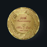 Badge Rond 5 Cm Anniversaire du 50e Mariage de l'or mousseux<br><div class="desc">Elégante couleur or frise florale avec 2 coeurs,  Gold 50th Mariage Anniversaire. Il est dans les tons argentés.</div>