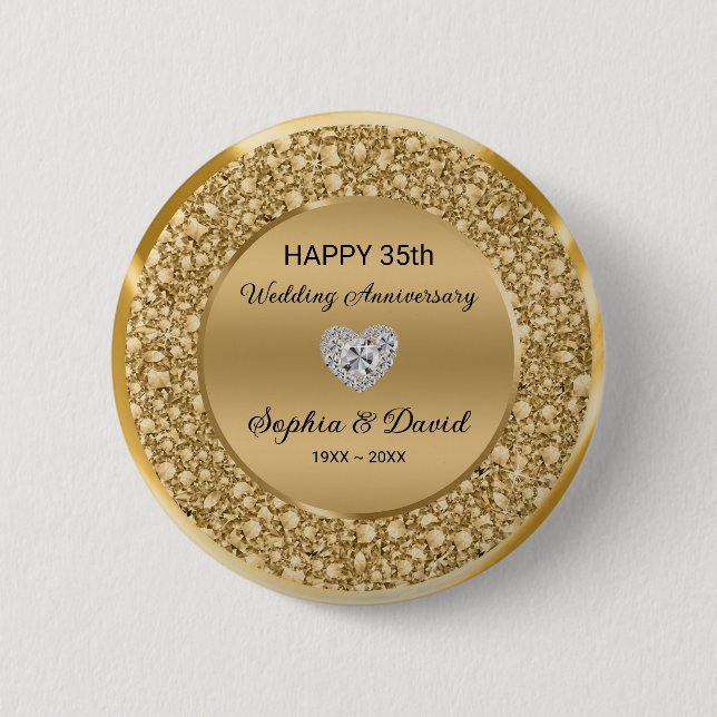 Badge Rond 5 Cm Anniversaire du Mariage Gold Diamonds (Devant)