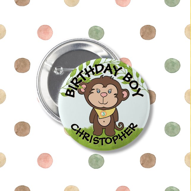 Badge Rond 5 Cm Anniversaire du Singe mignon (Créateur téléchargé)
